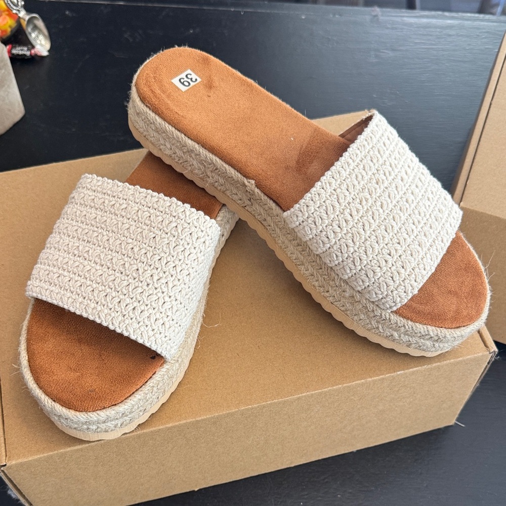 Women's Cream Slip-On Sandals